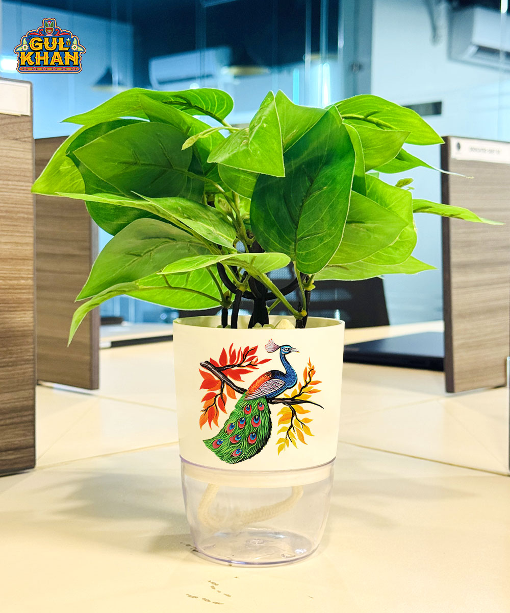 2 (1) Peacock Printed Self Watering Planter Pots - Image 1