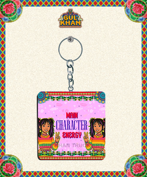 Keychain-mockup Main Character Energy Printed Key Chain Design - Image 1