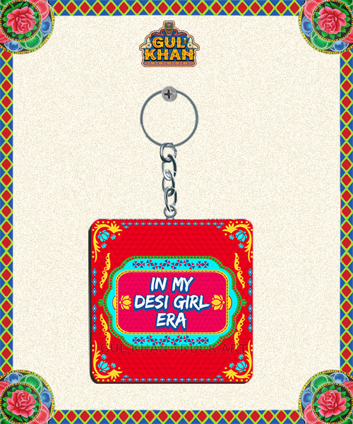 Keychain-mockup In My Desi Girl Era Printed Key Chain Design - Image 1